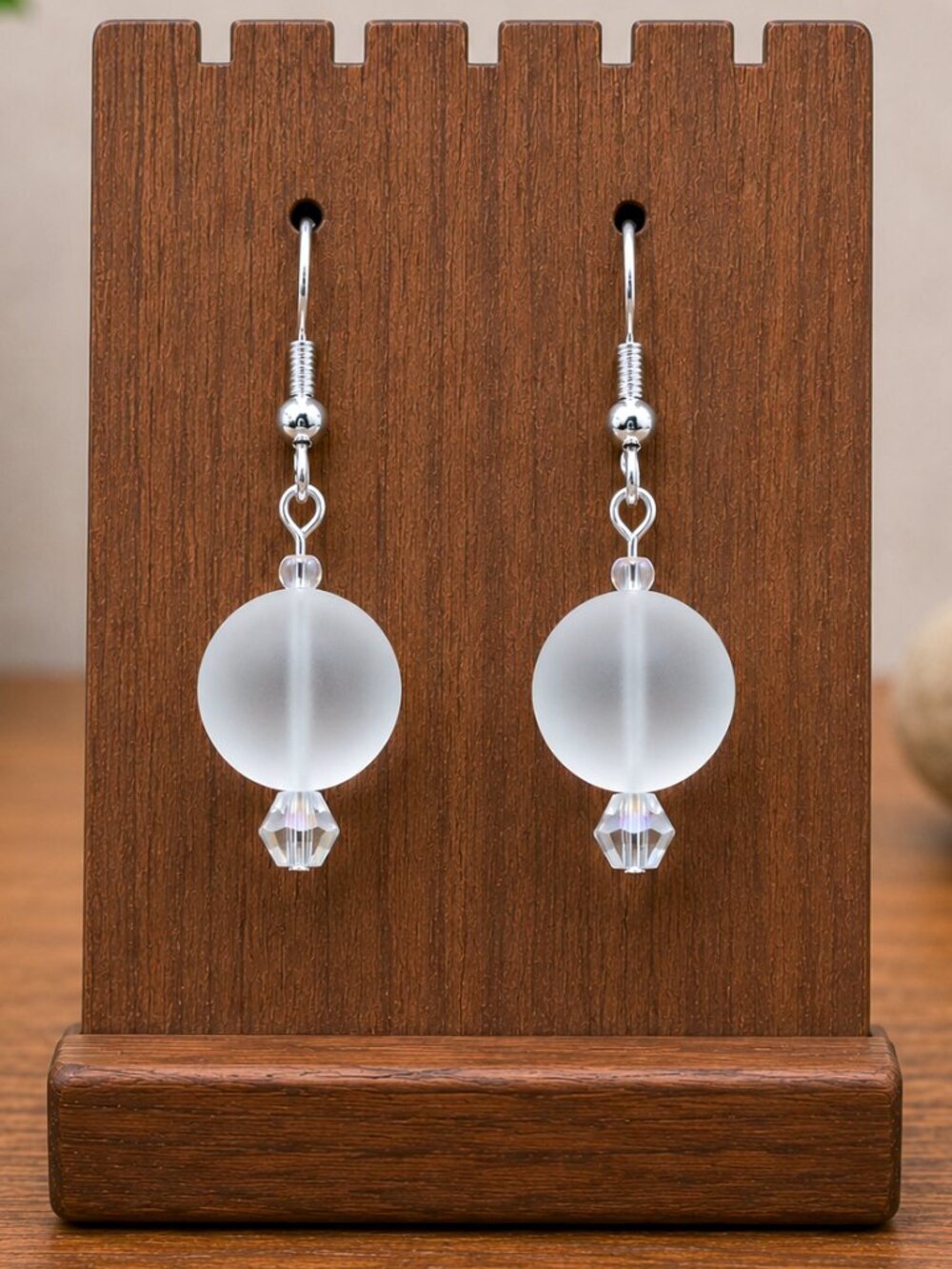 White Sea Glass Drop Earrings Minimalist Silver | Handmade